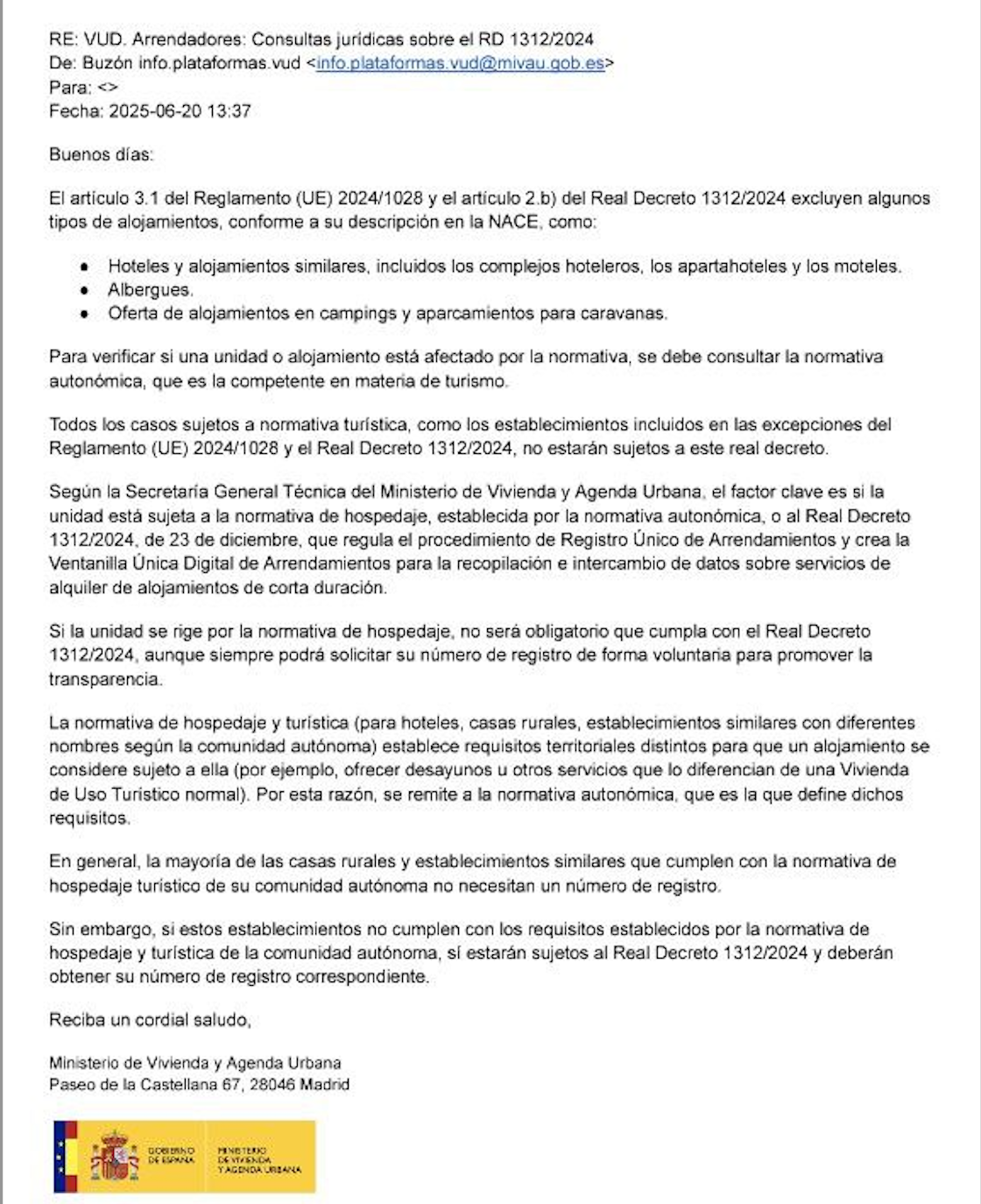 Respuesta Ministerio de la Vivienda 
