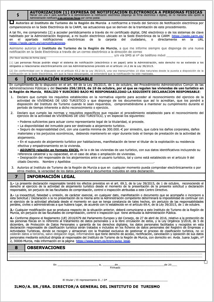 Modelo Declaración responsable VV y VUT